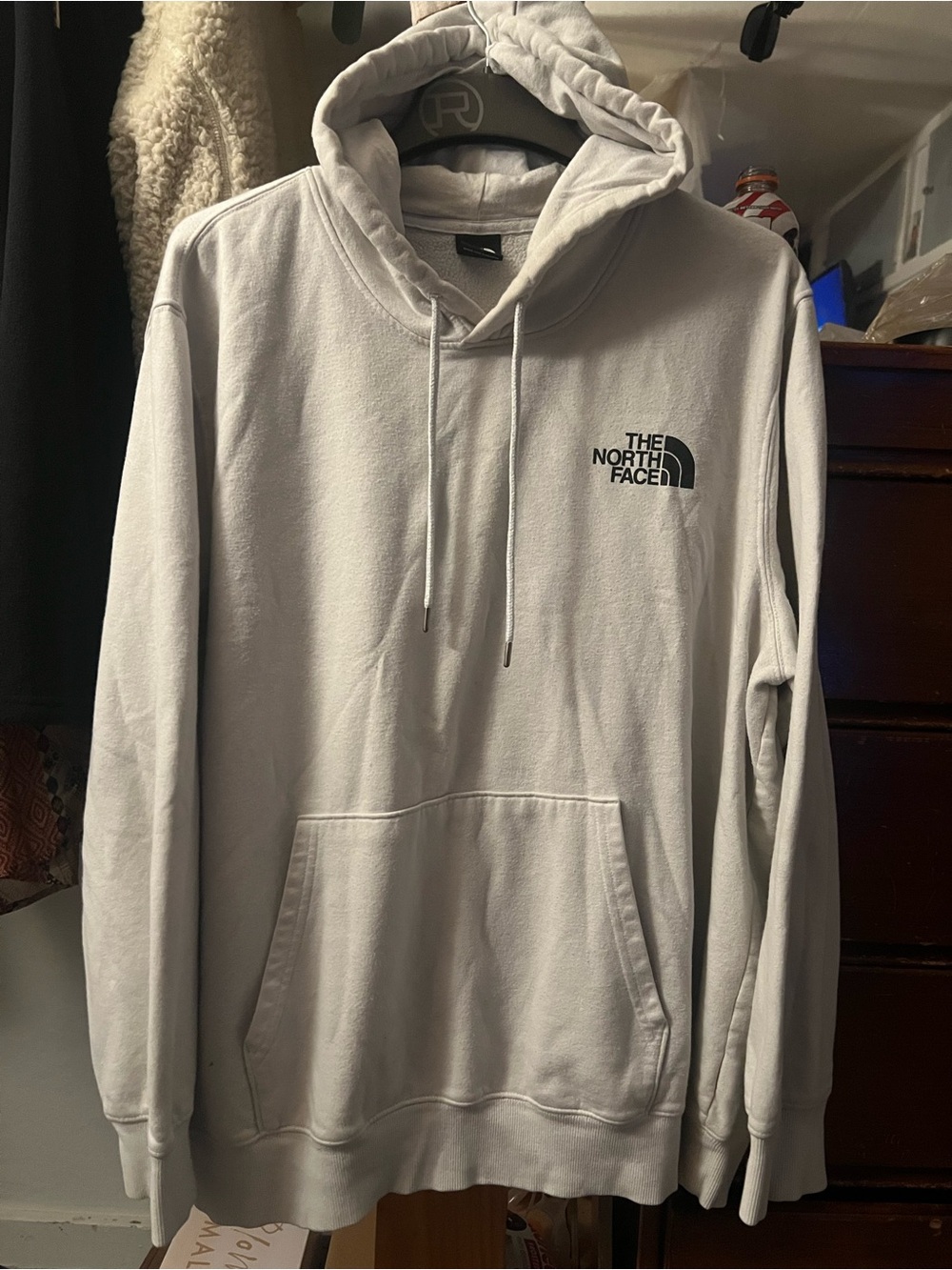 The North Face Men's Light Gray Pullover Hoodie with Black Logo